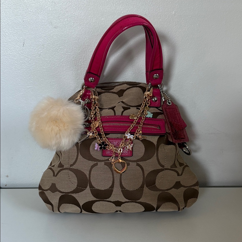 Coach Daisy Signature Crossbody/Tote bag in Khaki and Raspberry